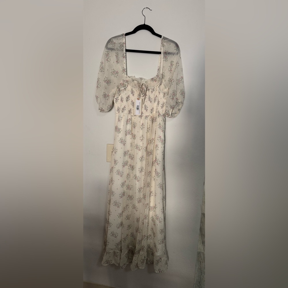 Elle Smocked Floral Ruffle Maxi Dress in Creme Floral - Picture 3 of 3